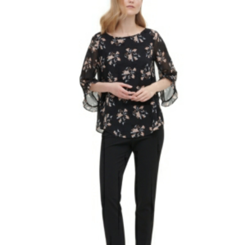 Calvin Klein Printed Ruffled Sleeve Blouse